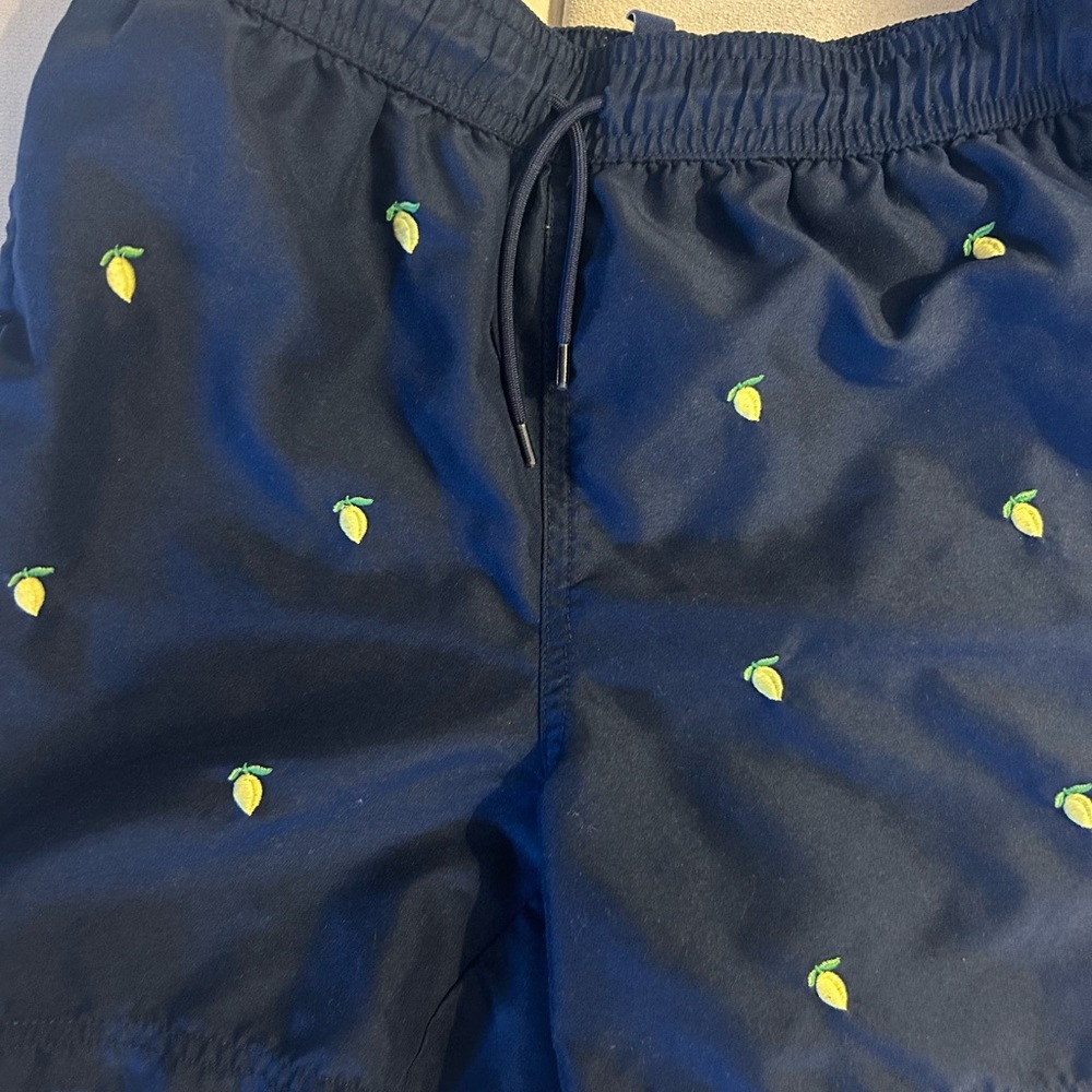 RECYCLED EMBROIDERED LEMON SWIM TRUNK size 10